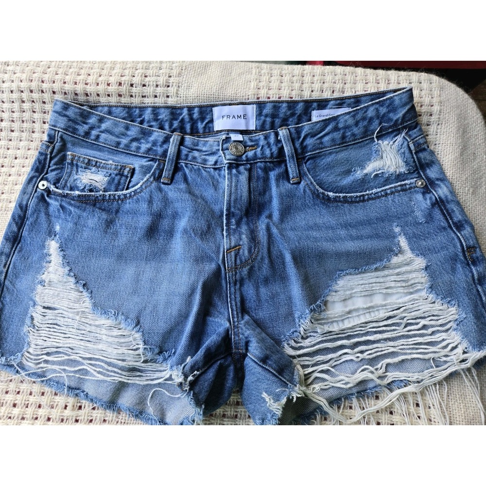 Frame 27 Le Grande Garcon Distressed Micro Booty Shorts Y2k Luxury Daisy Dukes